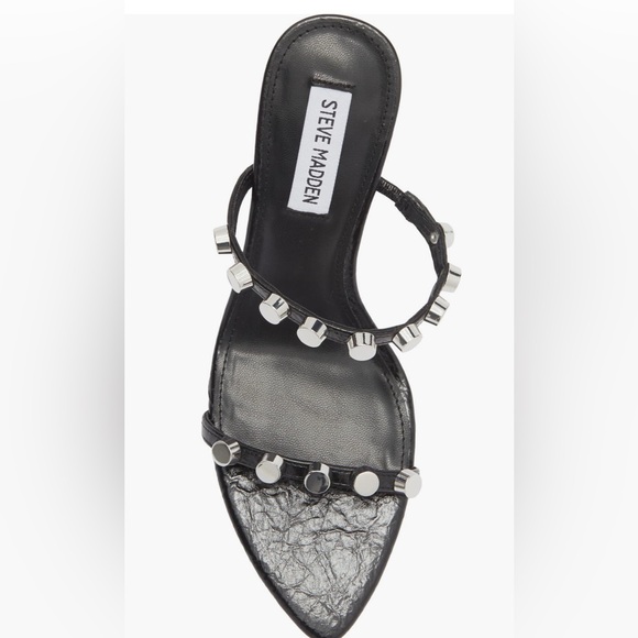 New! Steve Madden Black Heels with Silver Accent Studs Sandals Various Sizes - Picture 3 of 16